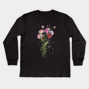 Whimsical Floral Bouquet Kids Long Sleeve T-Shirt